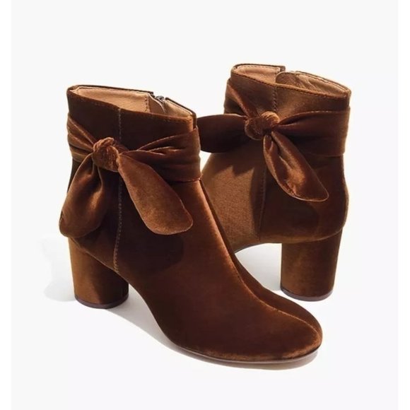Madewell Shoes - Madewell The Esme Velvet Bow Ankle Boot Burnished Cedar Size 10